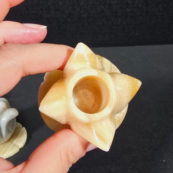 Set of‎ 3 Vintage Carved Marble Onyx Stone Candle Stick Holder Tulip Design - Picture 6 of 10